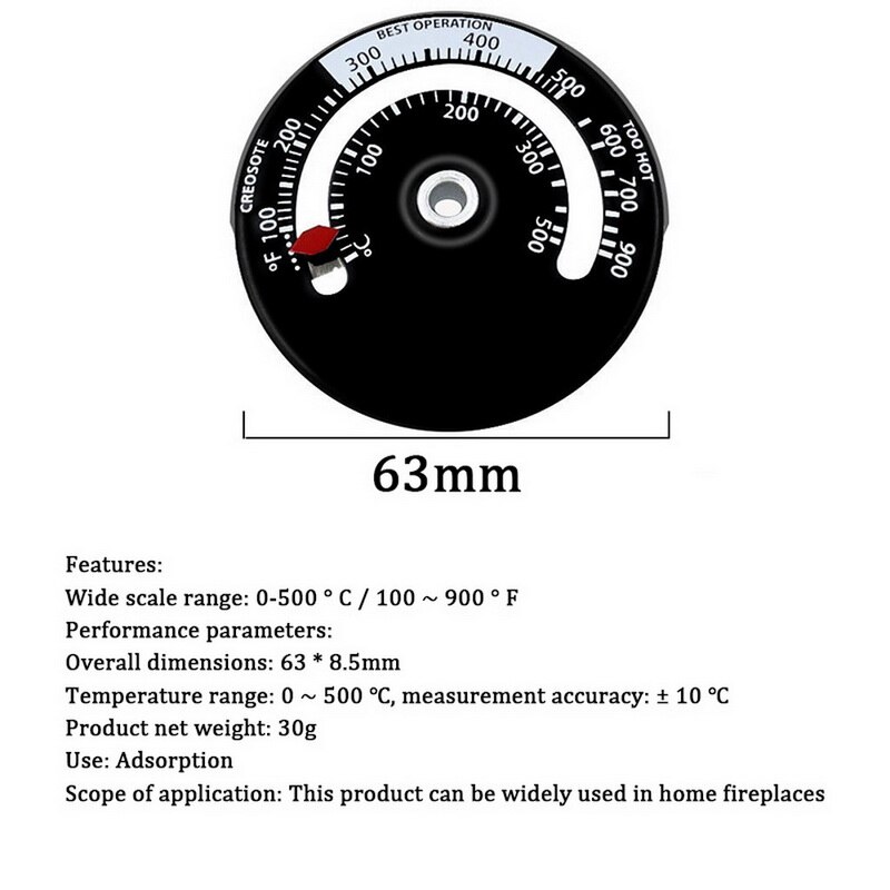 Magnetisk trætermometer pejs blæsertermometer husholdningsgrillovnværktøj