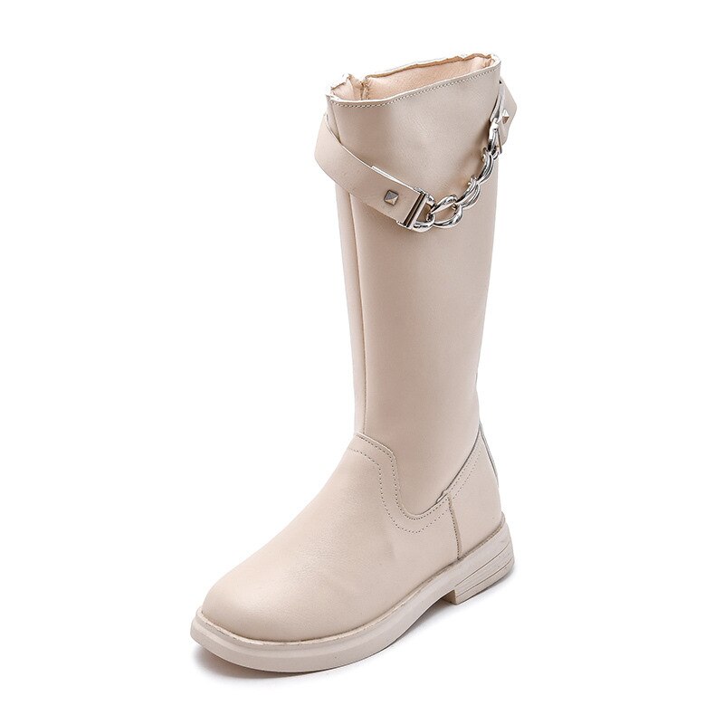 Bamilong outono inverno crianças botas para meninas moda legal botas de borracha na altura do joelho botas de motocicleta das crianças botas longas b403: WHITE / 29(Length 18.6cm)