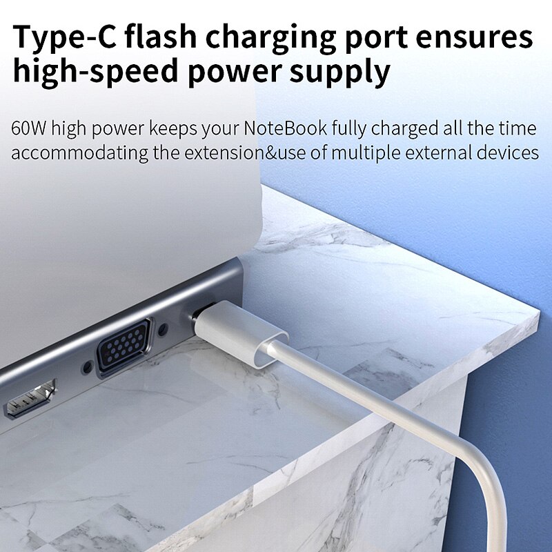 11 in 1 USB C Hub /Type C Data Hub With 11-Port 4 USB 3.0 +4K HDMI +TF +SD +Type C PD +RJ45+VGA+ 3.5MM o Ports