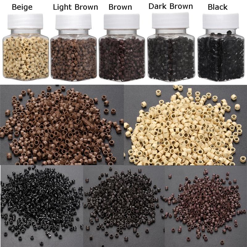 Microanillos de silicona para extensiones de cabello pluma, cuentas de conexión de silicona, herramientas, 5 colores opcionales, 500 Uds.