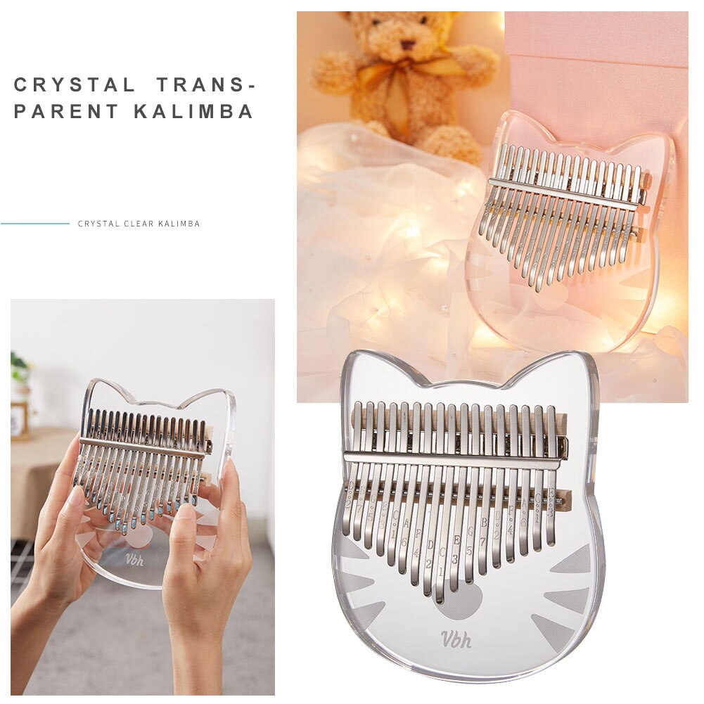 17 Key Duim Vinger Piano Transparante Kat Kalimba Acryl Duim Vinger Piano Gitaar Voor Beginner Muziekinstrumenten