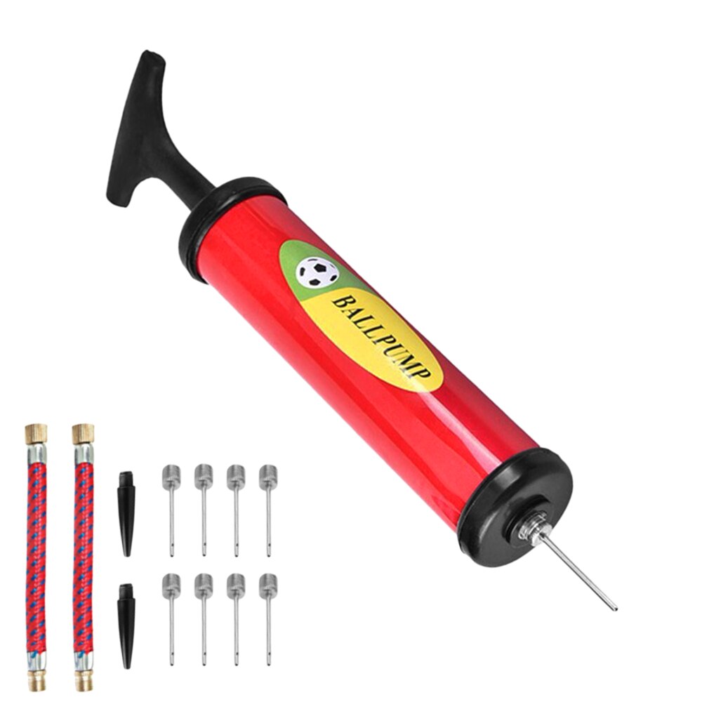 Plastic Football Soccer Air Pump Inflatable Ball Hand Air Pump Mini PVC Balloon Pump Double-purpose Ball Maintenance Kit: Red