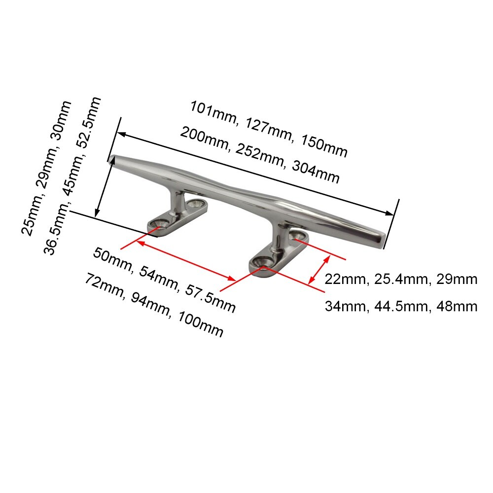 2PCS Stainless Steel Marine Deck Cleats 4 inch 5 inch 6 inch 8 inch 10 inch 12 inch Sailing Yacht Anchor Dock Cleat For Kayak