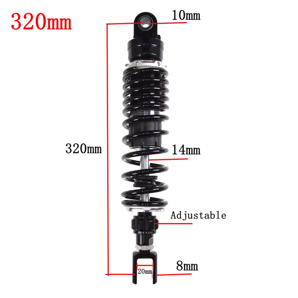 Amortiguador de aire trasero ajustable para motocicleta, suspensión trasera para Honda, Yamaha, Kawasaki, Suzuki, color negro, 270mm-360mm, 1 unidad: 320mm Black Fork