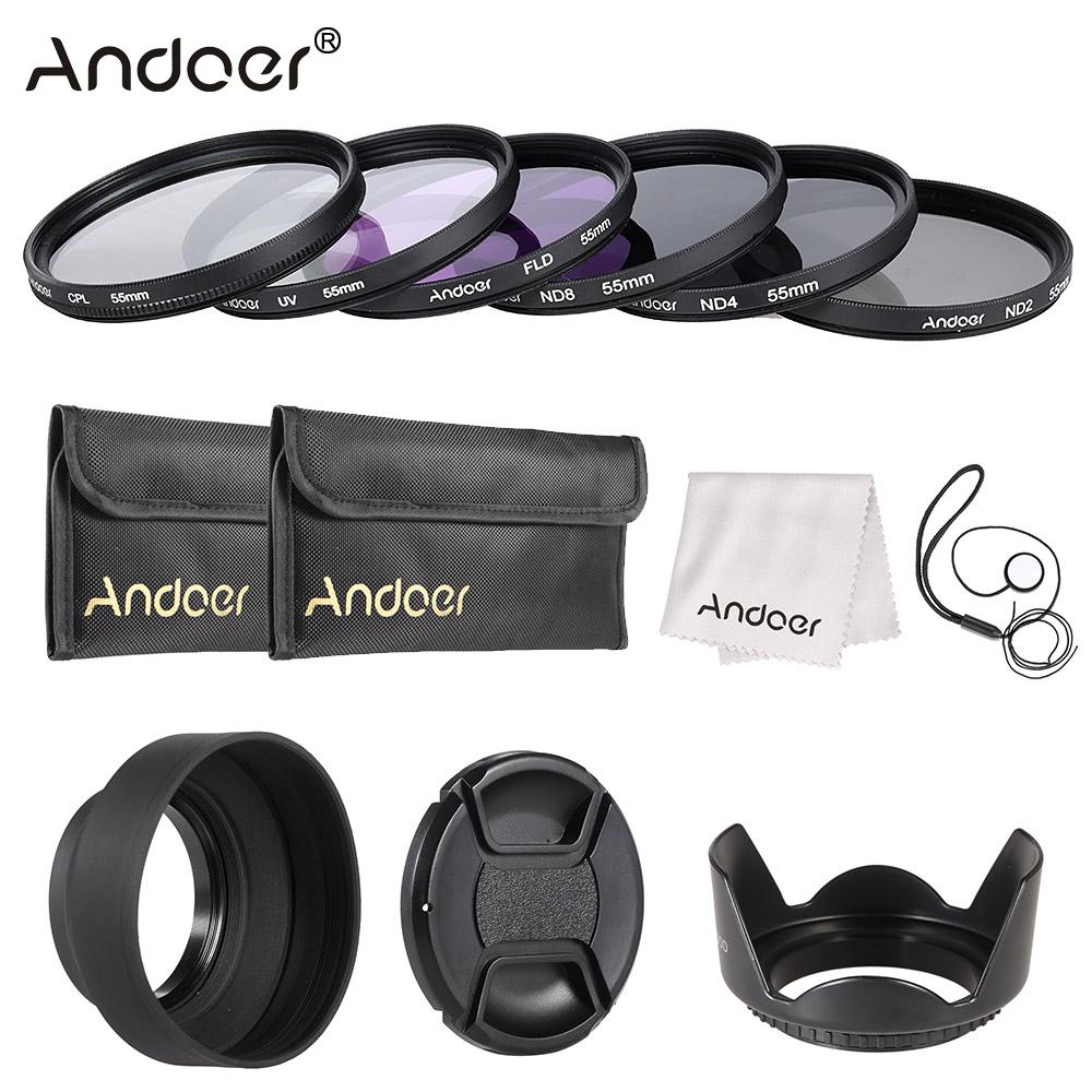 Andoer 49-77mm Objektiv Filter Bausatz UV + CPL + FLD + ND(ND2 ND4 ND8) mit Tragen Beutel/Objektiv Kappe/Objektiv Kappe Halfter/Tulpe &Ampere; Gummi Objektiv Hauben