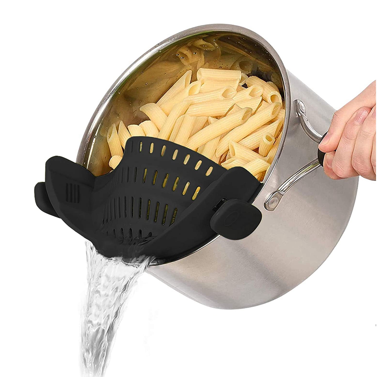 Silicone Kitchen Clip on Pot Strainer Clip Pan Drain Rack Bowl Funnel Rice Pasta Strainer for Spaghetti Meat Grease Fits Pots: Black