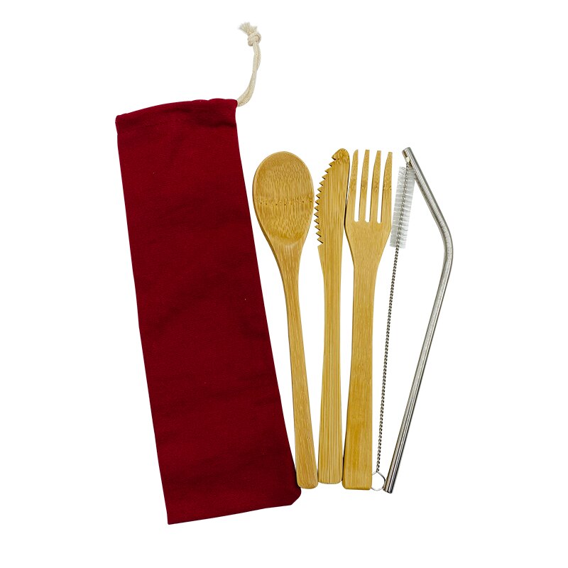 Vaisselle Portable biologique, vaisselle réutilisable, ensemble de vaisselle biodégradable, ustensiles de cuisine en bois de Camping, couverts de voyage en bambou: Bourgogne
