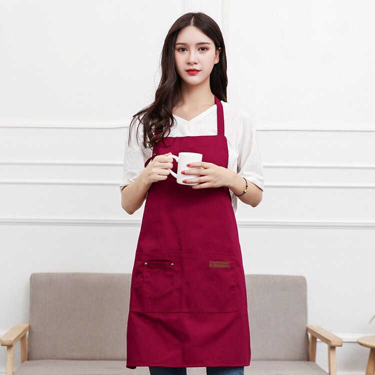 Apron Waterproof Black Washable Canvas Pockets Apron Butcher Crafts Baking Chefs Kitchen Cooking Bbq Plain Home Apron: Red 