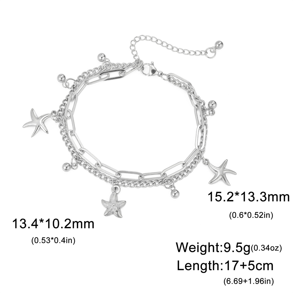 My shape trendy armbånd med muslingeskal og søstjerner til kvinder i rustfrit stål med dobbelt lag vedhæng, håndkæde, valentinsdagssmykker: 17cm / Brunlig gul