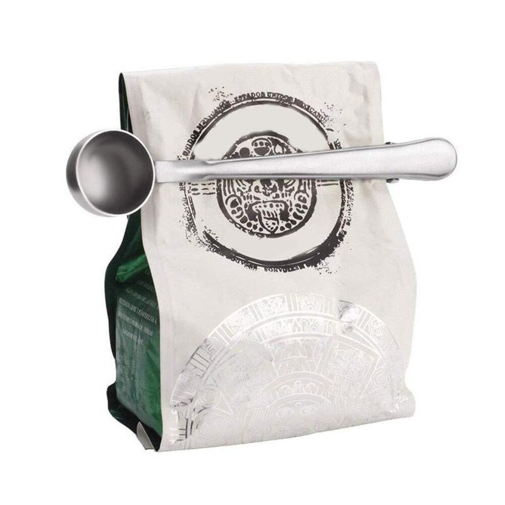 Multifunction Kitchen Utensils Measuring Spoon Anti-Slip Handle Stainless Steel 2 in 1 Seal Clip Coffee Spoon Sugar Cake Scoop