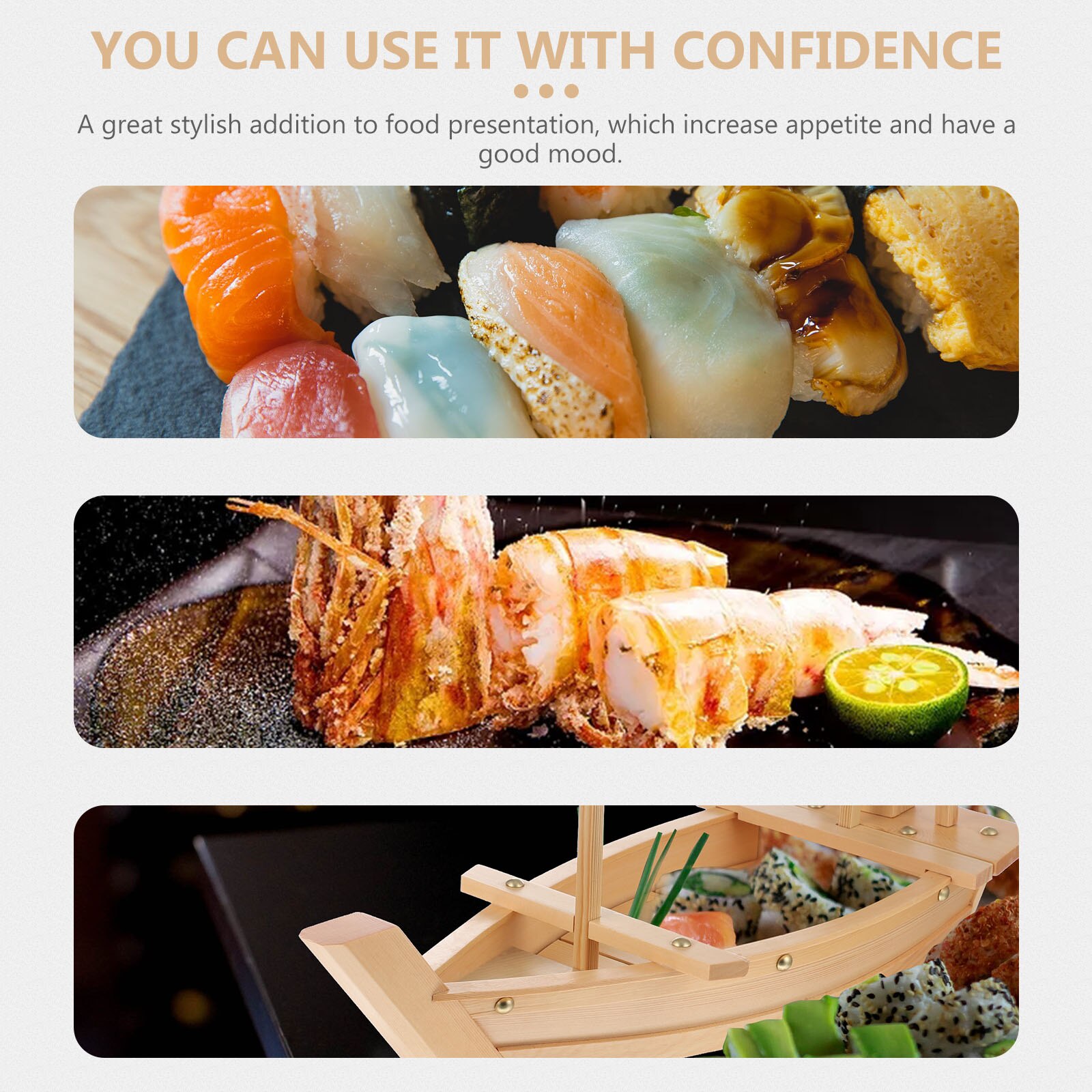 1Pc Sushi Boat Plate Sashimi Serving Plate Boat Shape Plate Wooden Tray