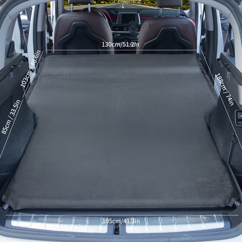Suede Reizen Bed Automatische Auto Matras Suv Auto Opvouwbare Achterbank Slapen Pad Vouwen Opblaasbare Camping Mat Kussen: Gray with pillow
