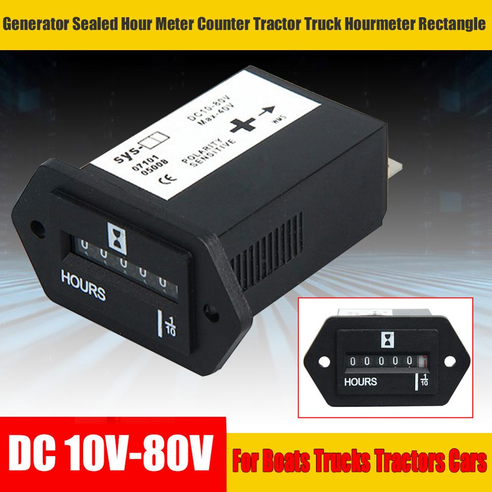 Generator Sealed Hour Meter Counter Tractor Truck Rectangle DC 10V-80V for Boats Trucks Tractors Cars