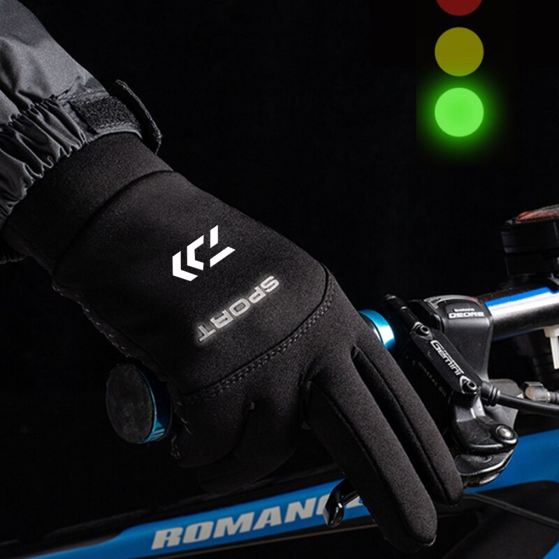 Fishing Gloves Men Winter Warm Ski Plus Fleece Touch Screen Non-Slip Outdoor Sports Windproof Cycling Full Finger Fishing Gloves