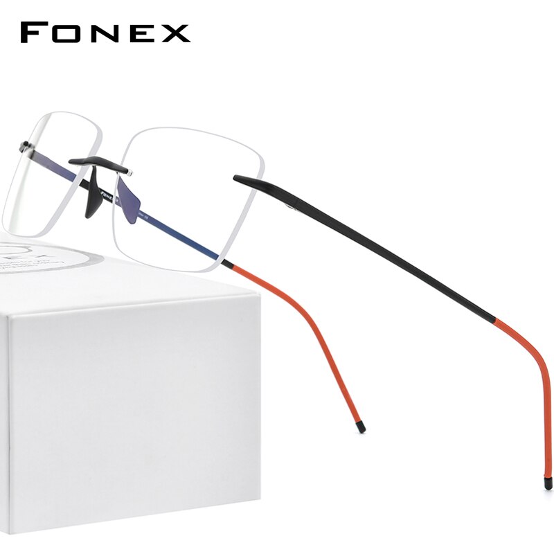 Fonex pure titanium bril heren dames randloos op sterkte vierkante bril montuurloos bijziendheid optisch montuur bril 8557: Zwart