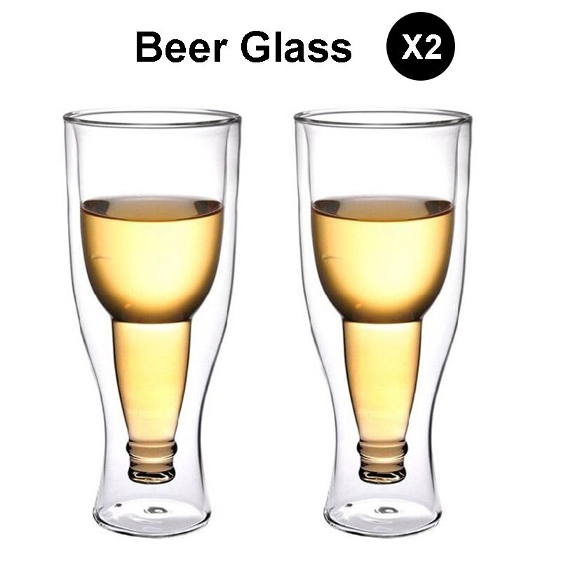 Set Van 2-Creatieve Bier Vormige Mode Double Layer Wijn Glas Transparant Party Pub Bier Drinken Glazen Bekers