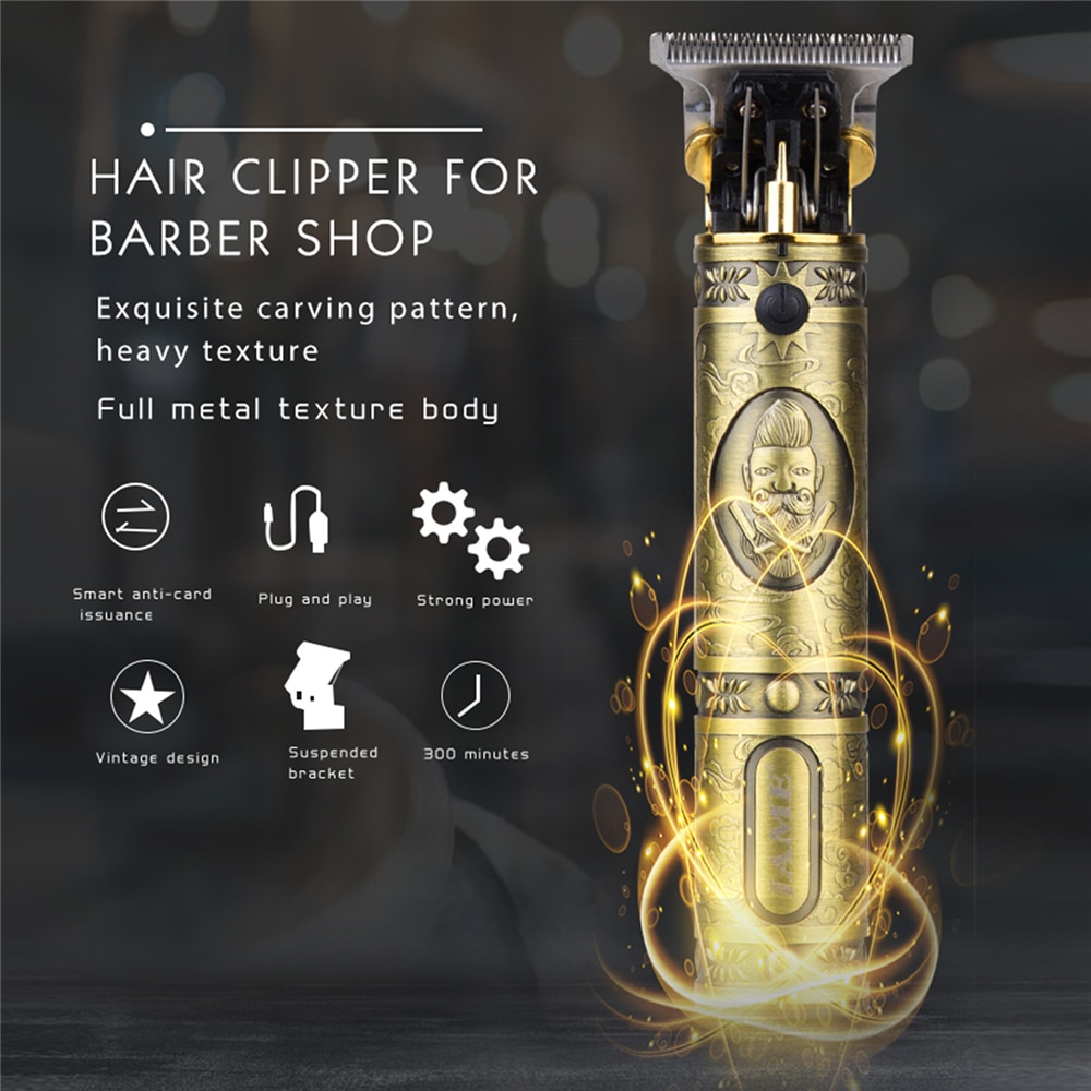 Usb oppladbar outliner hårtrimmer trådløs skallet t-blad hårklipper for menn null gappet detalj barbermaskin barber