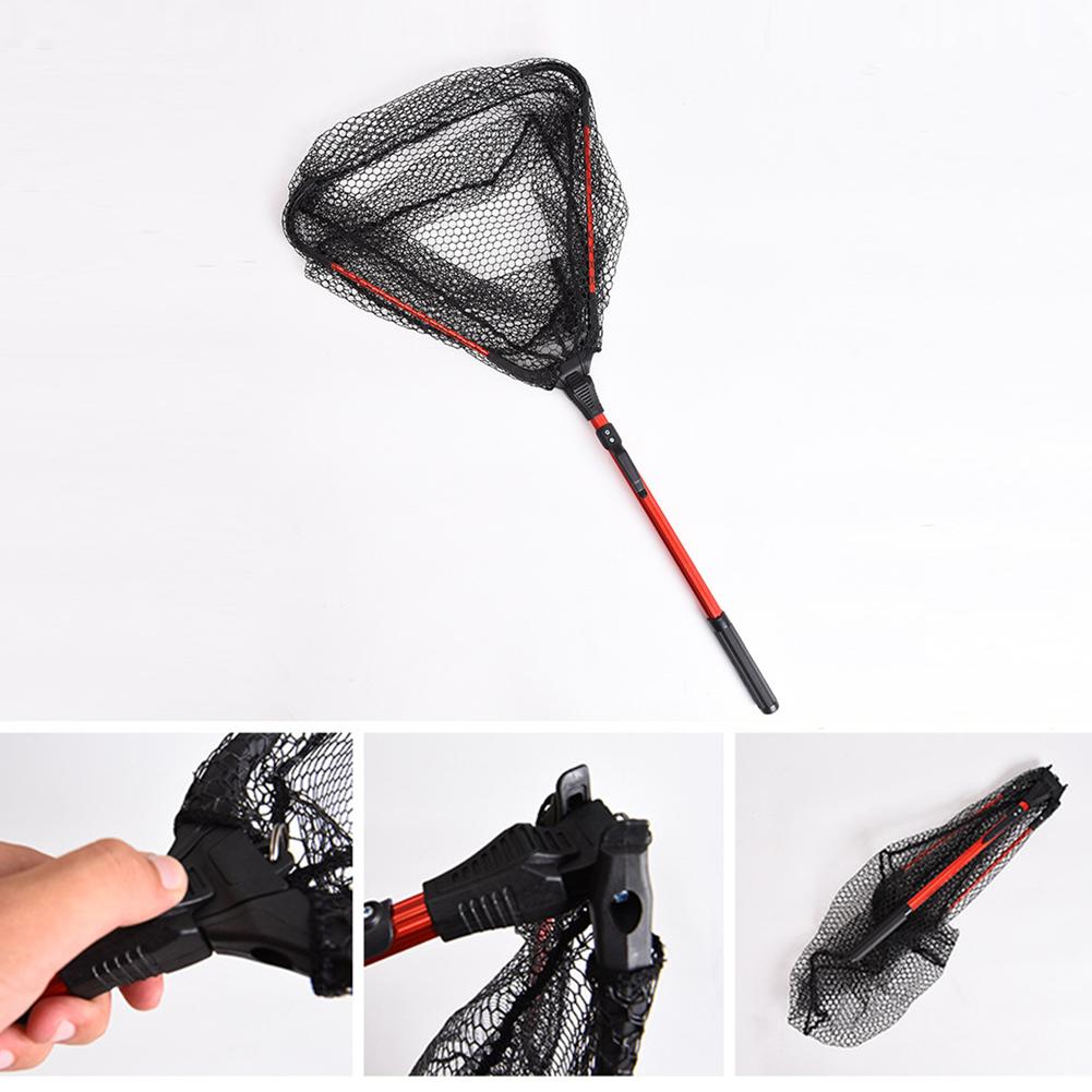 Foldable Aluminum Alloy Handle Fly Fishing Landing Net Catch Release Tackle Telescopic Portable Triangle Shape