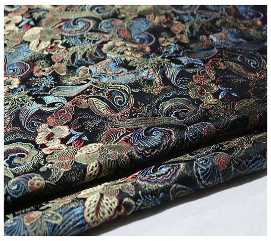 75x100cm Zwarte bloemenprint Jacquard Brokaat Stof, jacquard jurk stof bekleding meubels stof zak tent naaien materiaal