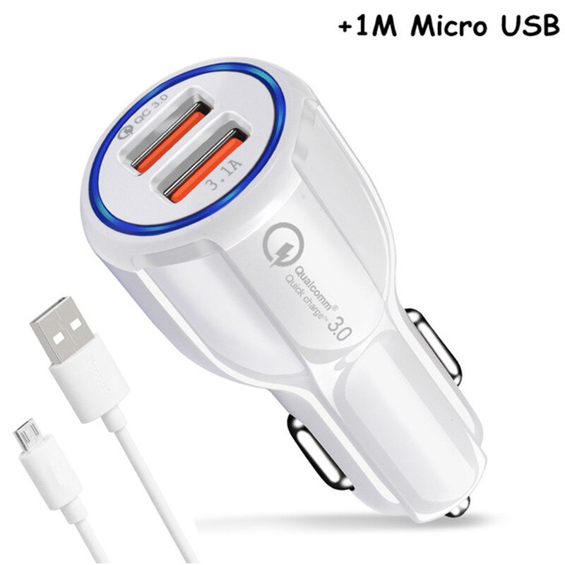 3.1A USB Auto Ladegerät Quick Charge QC 3,0 2 Port Dual USB Schnelle Ladekabel für Samsung Galaxy A10 M10 a30 A40 A50 A60 A70 M30: Micro USB White