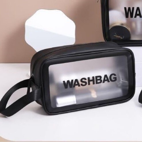 Online Celebrity Makeup Bag INS Large-Capacity Portable Travel Wash Bag Transparent Waterproof Skin Care Storage Box: Black   Medium
