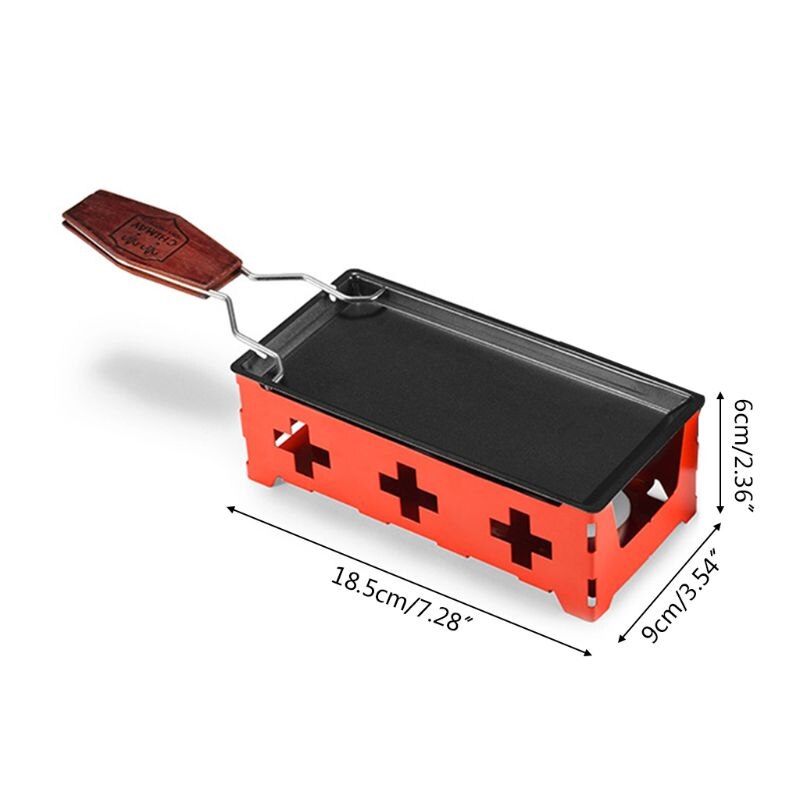 Non-stick Cheese Oven Mini BBQ Grill Melter Pan Tray with Foldable Wooden Handle