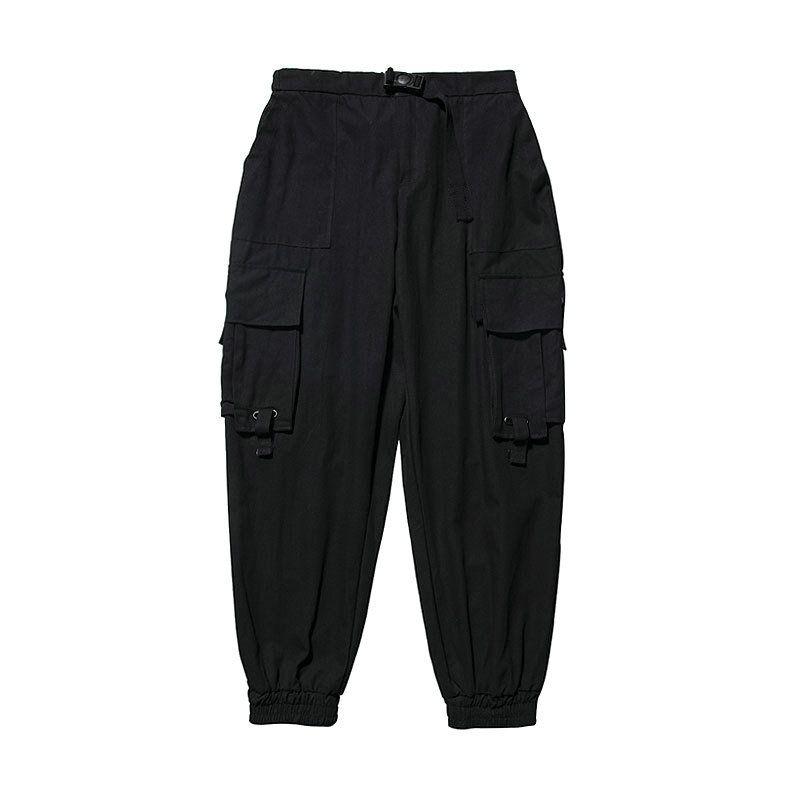 Streetwear cargo bukser herre plus size hip hop sidelomme casual løs svart joggebukse