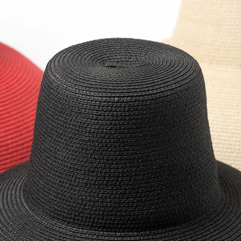 Kvinnor floppy lampa solhatt röd svart beige bred kant solskydd sommar strandhatt hög topp vikbar stråhatt anti-uv resehatt
