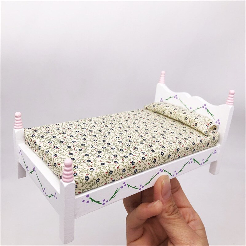 Mini Bed for Girls Dolls Dollhouse Bedroom Miniature Furniture white Color Toy For children Doll house Pretend Play Toy