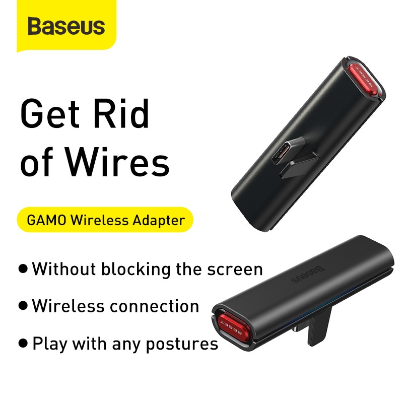 Baseus interruptor adaptador sem fio bluetooth ba05 para fone de ouvido bluetooth alto-falante 18w carregador rápido com usb um adaptador e suporte do jogo