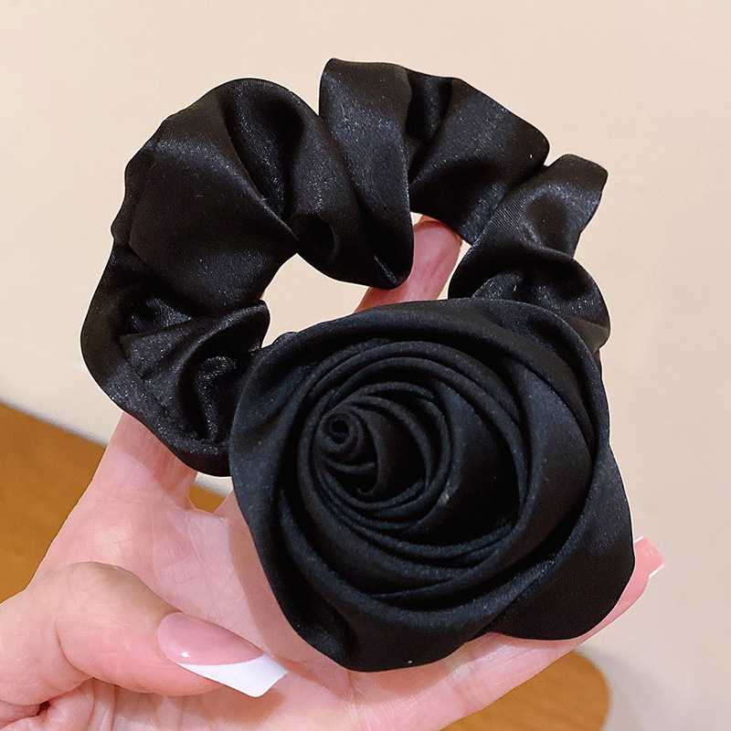 Cinta elástica para el cabello con flores rosas para mujer y niña, lazos de cuerda para el cabello, coleteros con flores, accesorios para el cabello: Gris