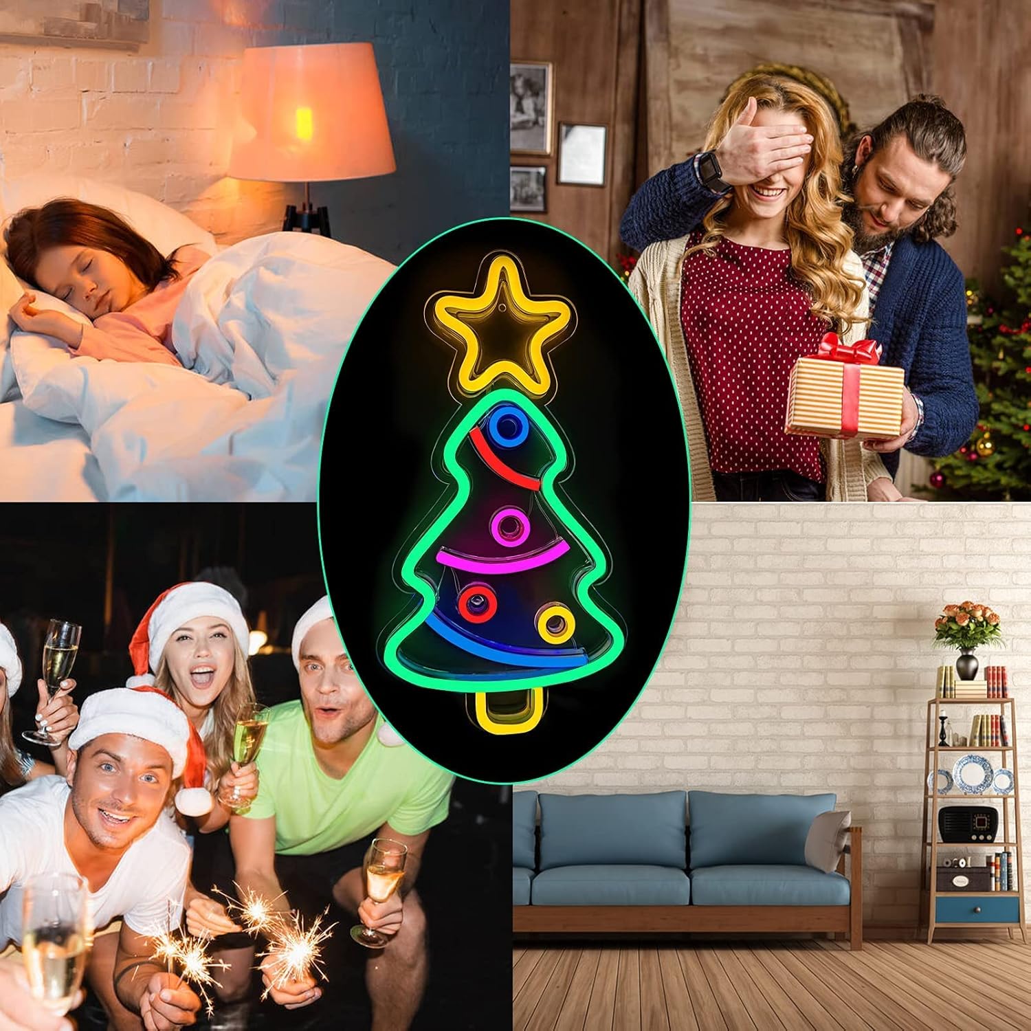 Letrero de neón para árbol de Navidad, luz LED para dormitorio, habitación, cueva de hombre, Bar de cumpleaños, de boda, decoración del hogar,