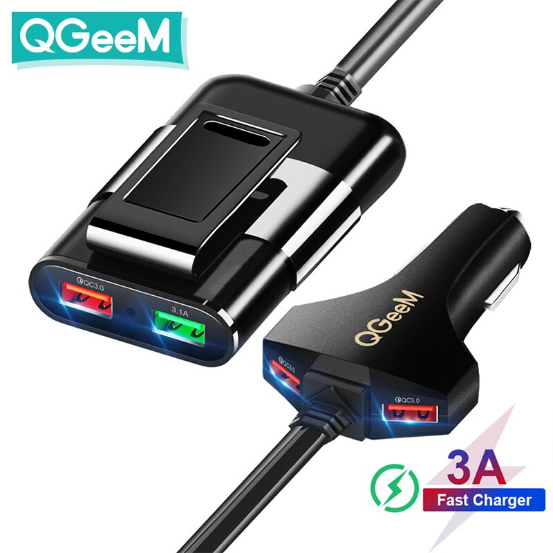 Qgeem 4 Usb Qc 3.0 Autolader Quick Charge 3.0 Telefoon Auto Snelle Front Back Charger Adapter Auto Draagbare Oplader plug Voor Iphone: 3QC Ports 1x2A