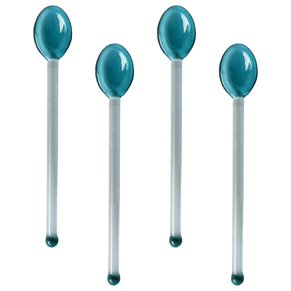 Cucharas de vidrio resistentes al calor, cuchara de café transparente de mango largo, cuchara de postre, 4 Uds.
