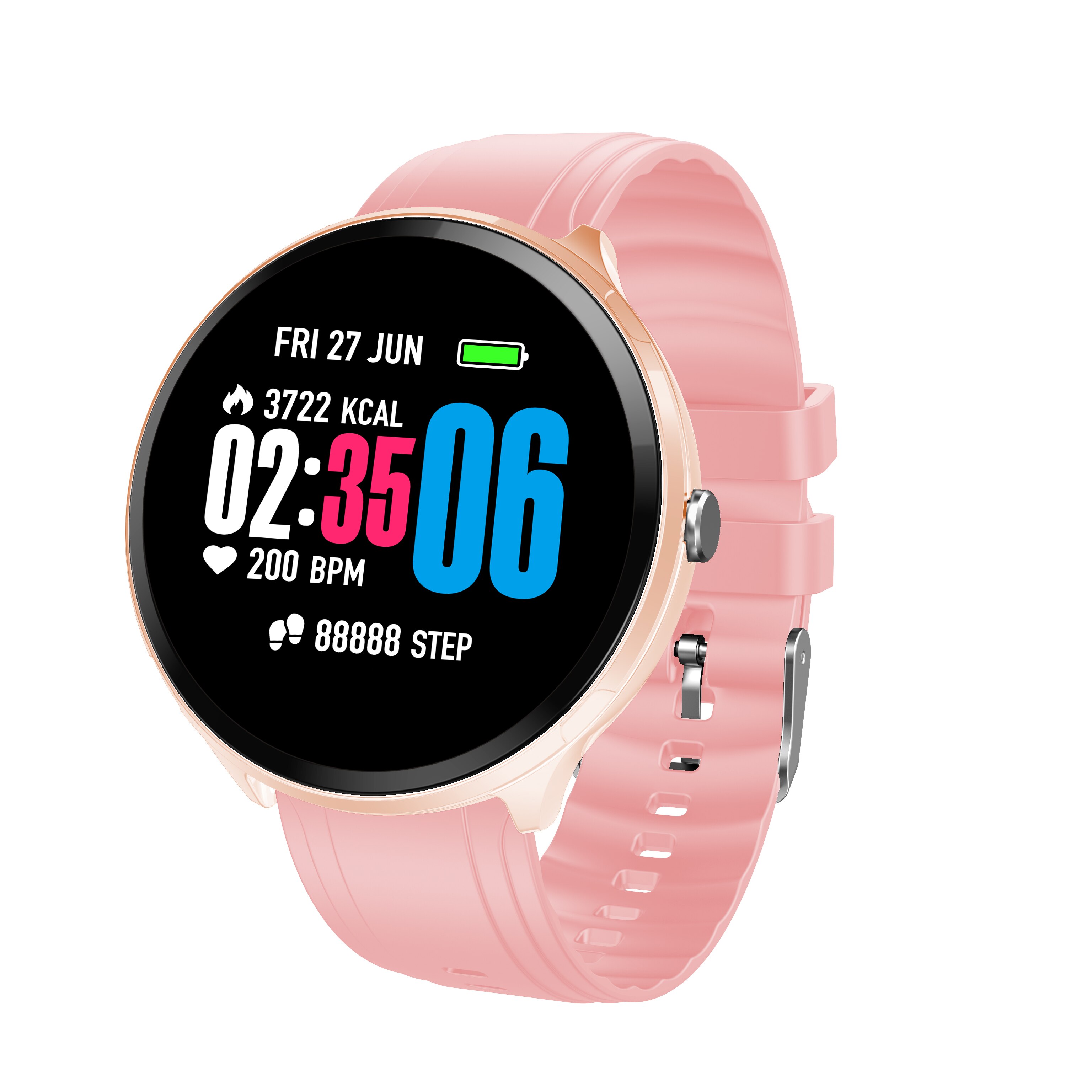 V12 volledig touchscreen smartwatch bloeddrukmeter zuurstof hartslagmeter fitnessarmband waterdichte smartwatch vs  v11: Roze silica