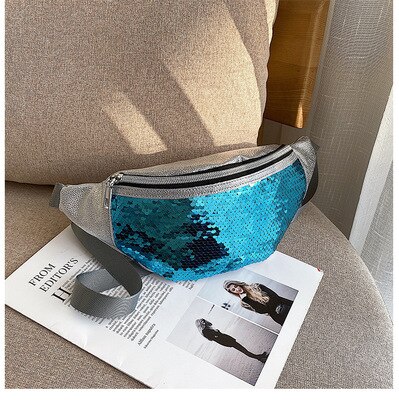 Vrouwen Meisjes Fanny Pack Shiny Sequin Taille Heup Tas Met Verstelbare Riem Vrouwelijke Mode Taille Packs: Blauw