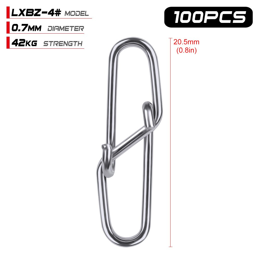 100pcs Barrel Fishing Swivel Safety Snap 12mm-28.5mm Diamond Snap Swivel Snap 0#-6# Fishing Swivels Fishing Tackle