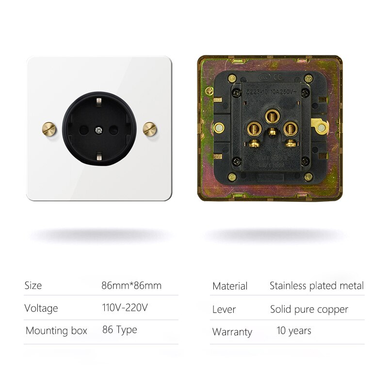 Atlectric UK Socket With Switch white Knurled 110-250V Electrical Sockets Outlets Stainless Steel Wall Socket Plugs