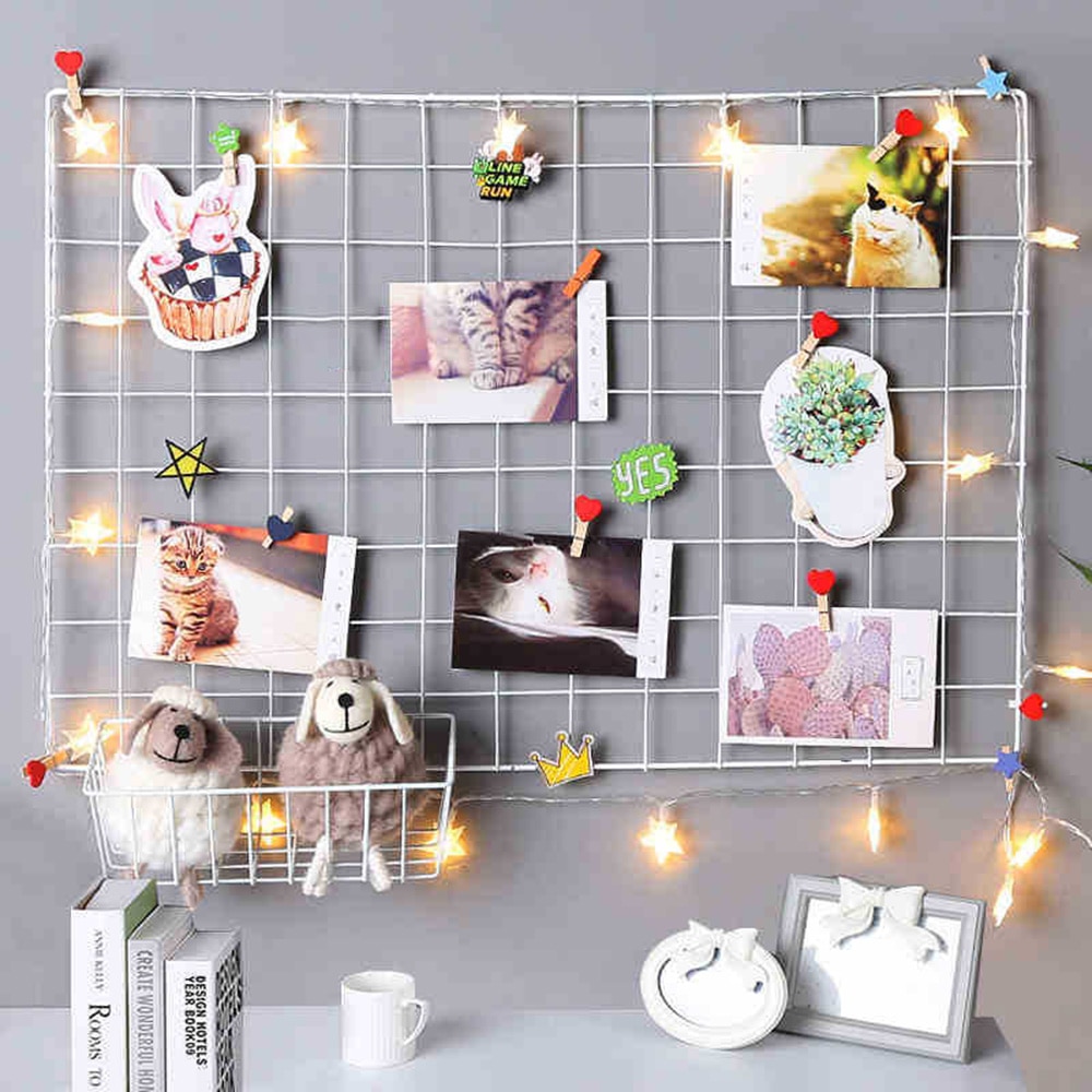 Diy Decoratie Ijzeren Opbergrek Houder Ansichtkaarten Mesh Fotolijst Thuis Slaapkamer Metalen Foto Grid Frame Foto Display Rack