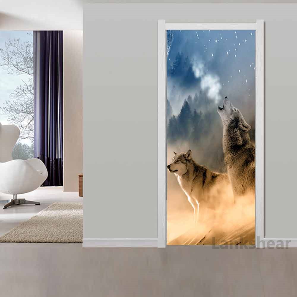 Criativo 3d lobo cão rugido para sala de estar quarto decoração da porta adesivo papel parede mural pvc auto adesivo à prova dselfágua decoração casa: 95x215cm