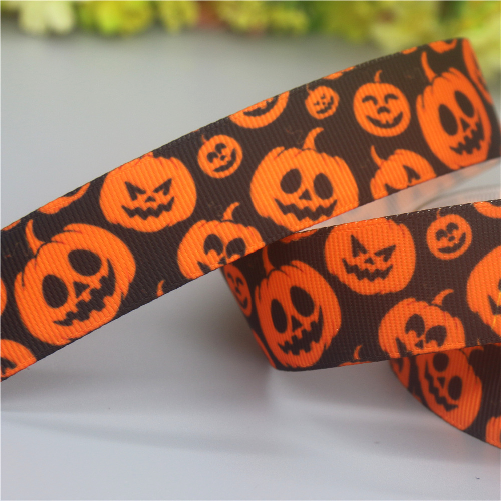 DUWES 50yards Halloween Printed Grosgrain Ribbon Accessories Material Headwear Decoration DIY Sewing Craft D2178