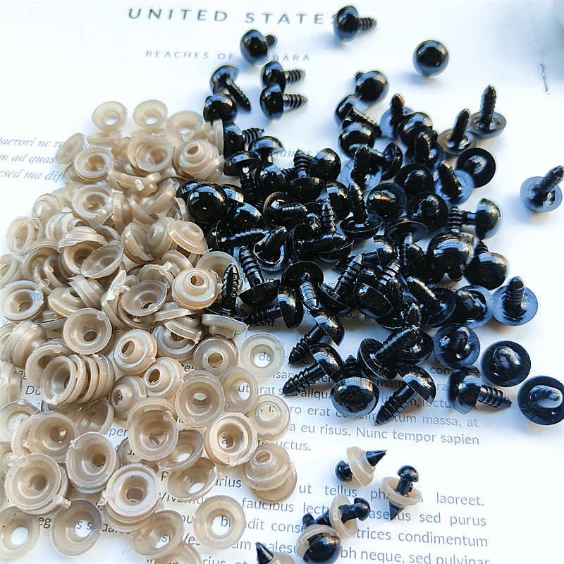Ojos de plástico negros para muñeca artesanal, accesorios decorativos de juguete, ojos roscados de seguridad Animal, suministros de Material, 5-14mm, 60-120 piezas