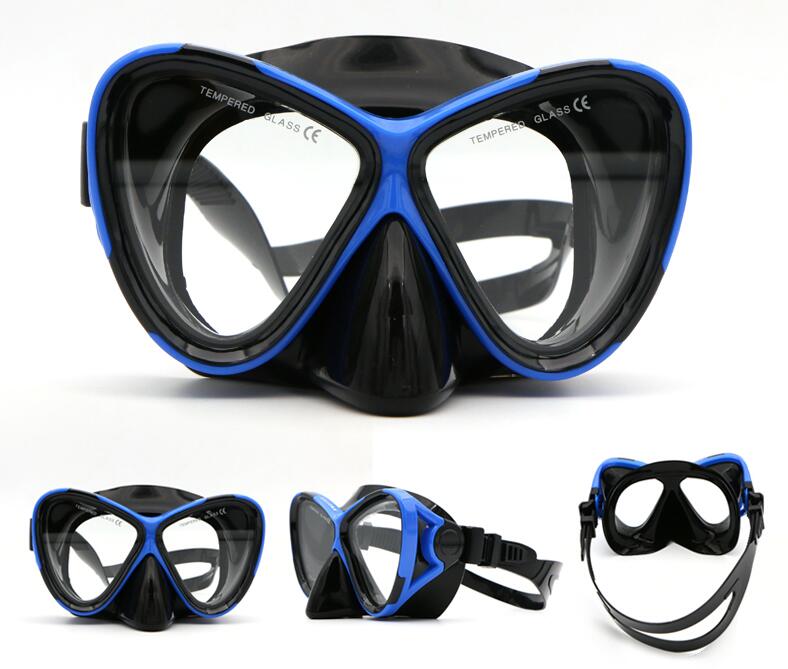 AILLOMA Wide ViSion Diving Mask Scuba Underwater Anti Fog Swimming Glasses Black Silicone Snorkeling Set For Adults Goggles: Blue