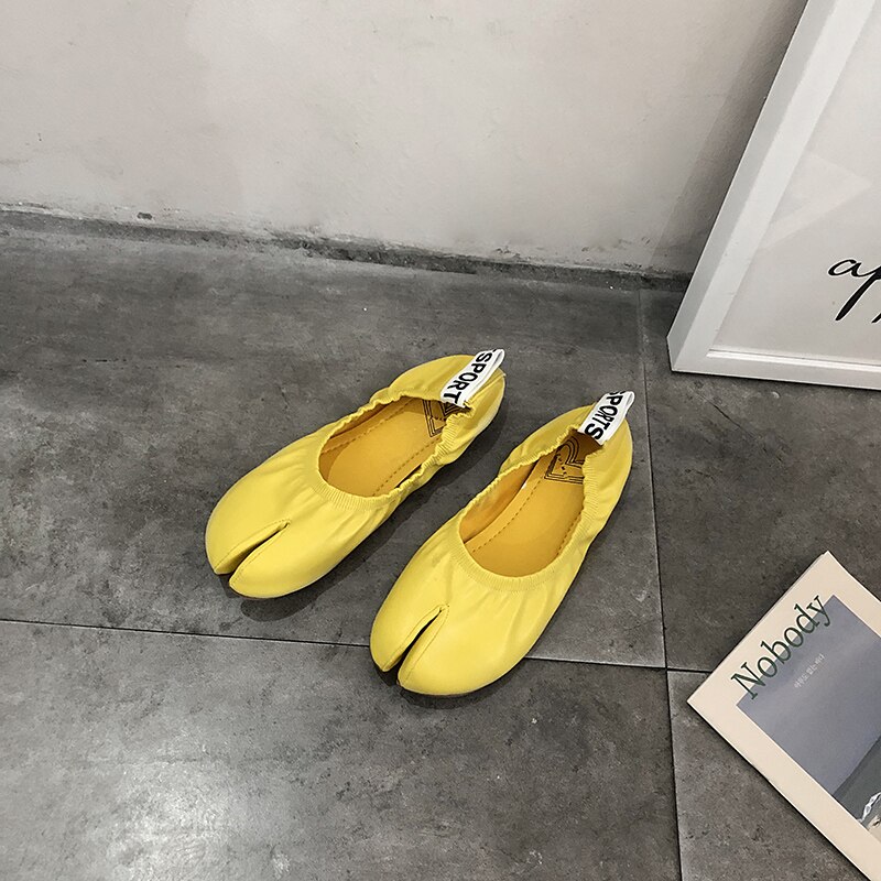 Clip toe tabi buty ninja stałe miękkie dno riband mieszkania gumką wygodne mokasyny kobieta marka koreański obuwie casual 2020 nowy: YELLOW / 8.5