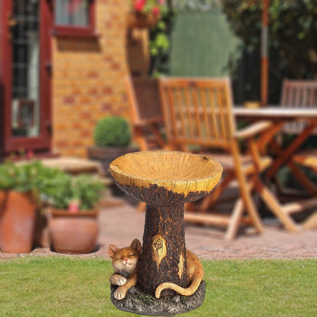 Resin Bird Bath Outdoor Garden Decoration Ornament Birdbath with Pedestal Retro Courtyard Wild Birds Feeder Try