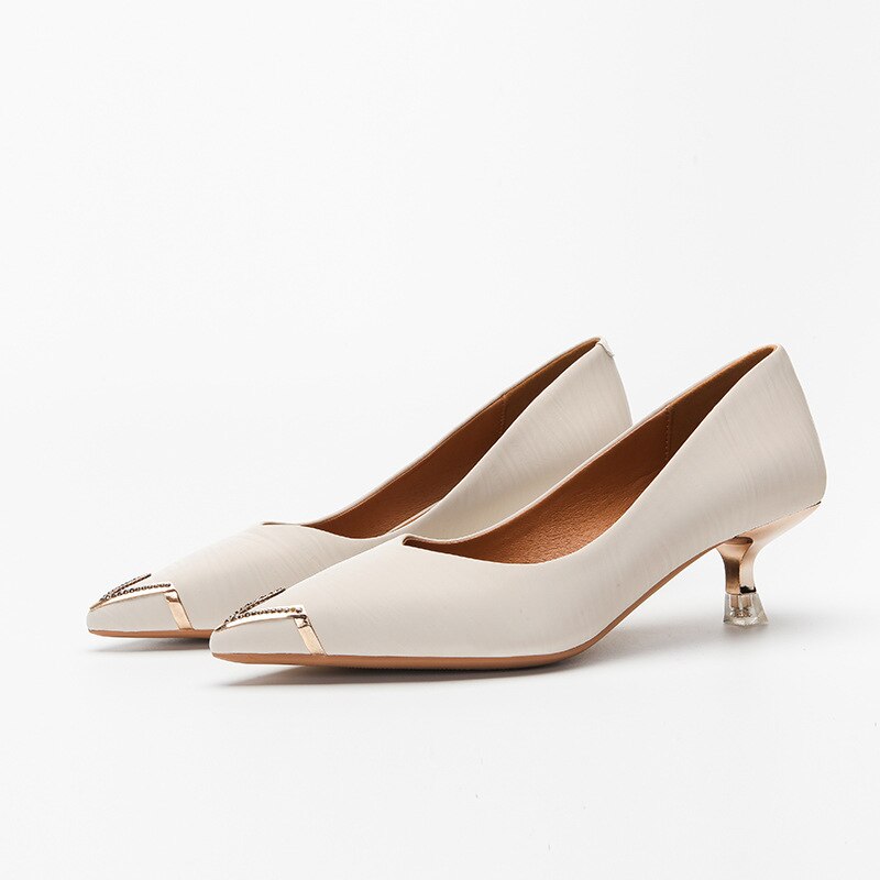 Escarpins à talons hauts pointus pour femmes, chaussures à la , décoration en V en métal, élégantes, collection printemps-été: Beige / 5