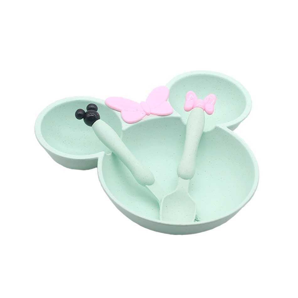 Baby Tableware Children's Tableware Green Cartoon Feeding Dish Fruit Bread Dessert Children Training Tableware: 3pcs green