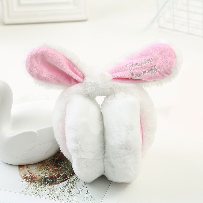 Bløde, varme ørevarmere vinterøremøbler kaninøremuffer ensfarvet hovedbøjle ørepynt kaninører solid ørebeklædningstilbehør: Hvid