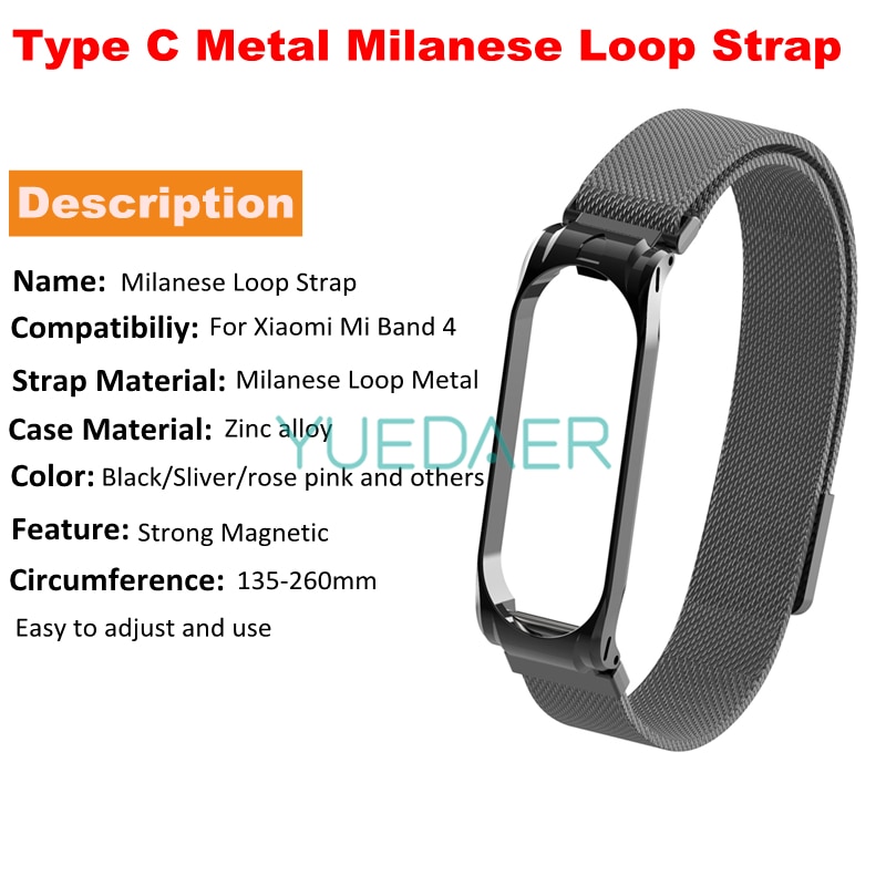 YUEDAER mi Band 4 correa de Metal para Xiaomi mi Band 4 correa de acero inoxidable mi Band 4 correas de muñeca mi lanese Loop mi Band4