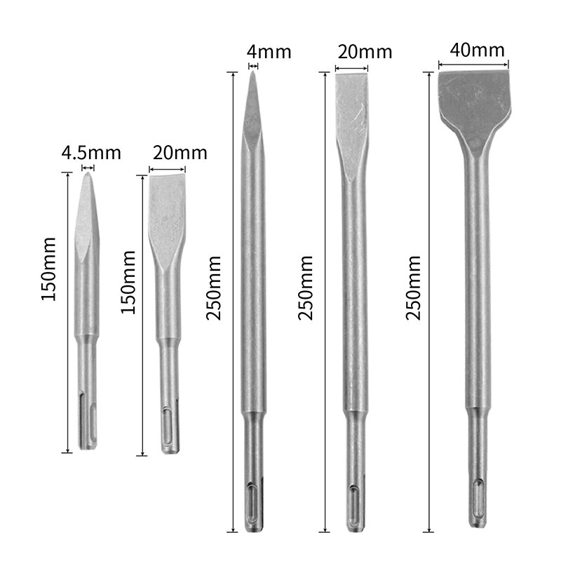 5Pcs Elektrische Hamer Tegel Beitel Wees Breedte Ronde Handvat Beitel Set Klopboormachine Beton Wanden Boren